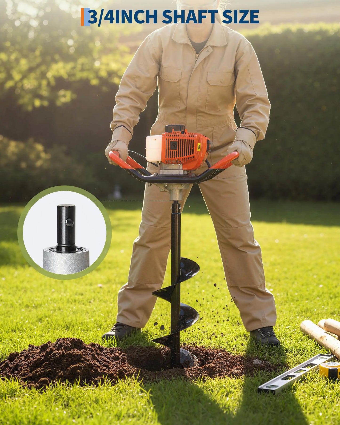 Gas Powered Post Hole Digger Earth Auger With Extra-Long Heavy Duty Soil Fence Tree Planting Tool