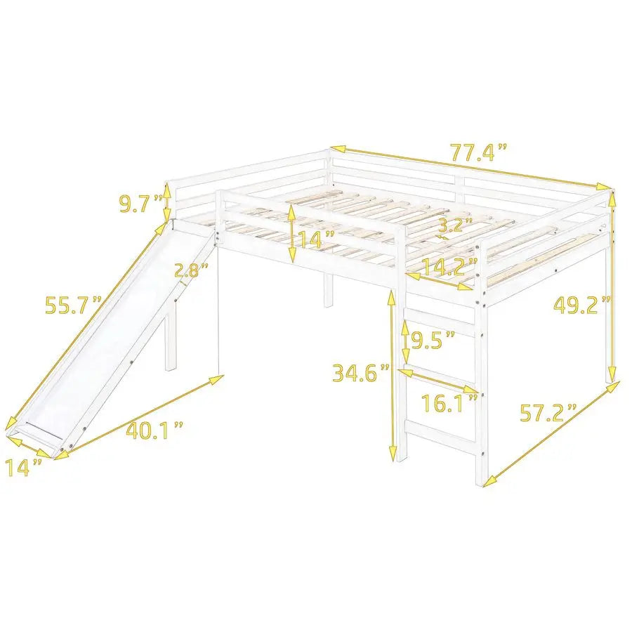 Full Loft Bed Frame with Slide and Ladder Safety Rail