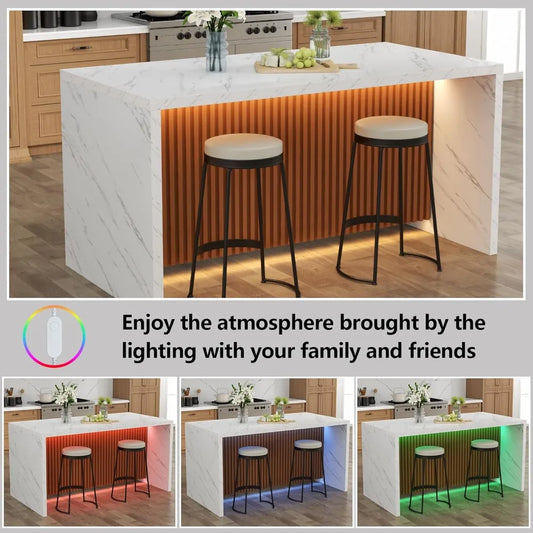 Imitation Marble Dining Island Table with LED Lights