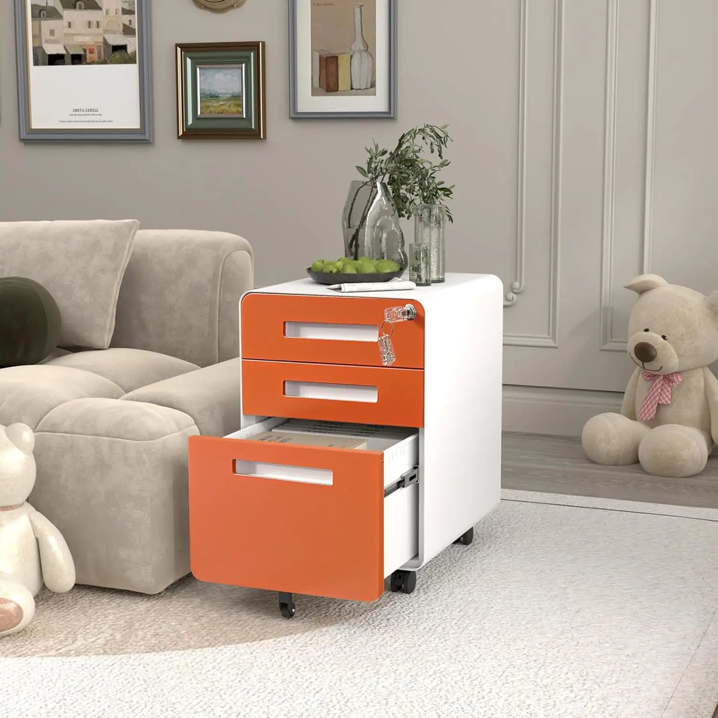 Lockable Secure 3-Drawer Metal File Cabinet