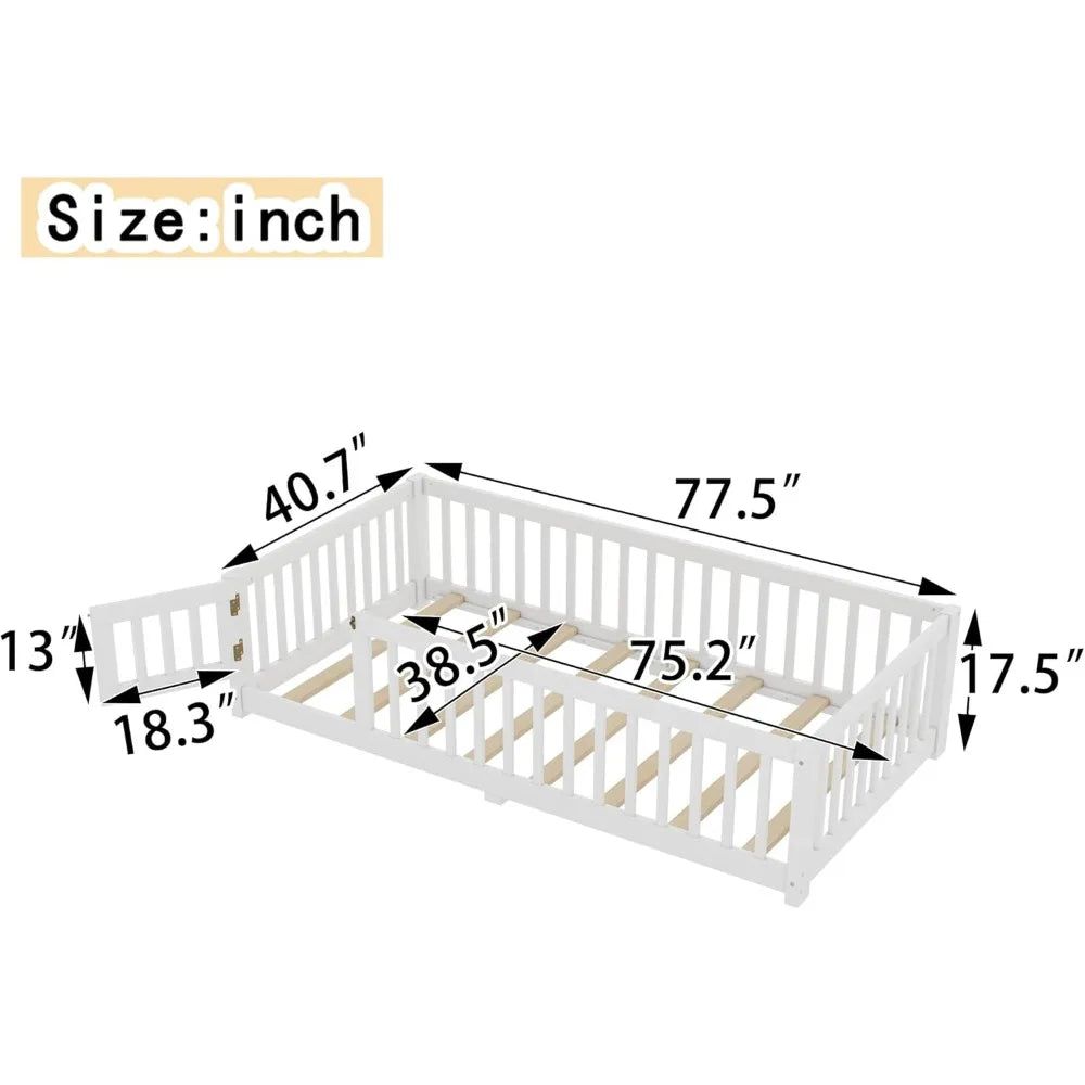 Twin Size Floor Bed with Door and Fence