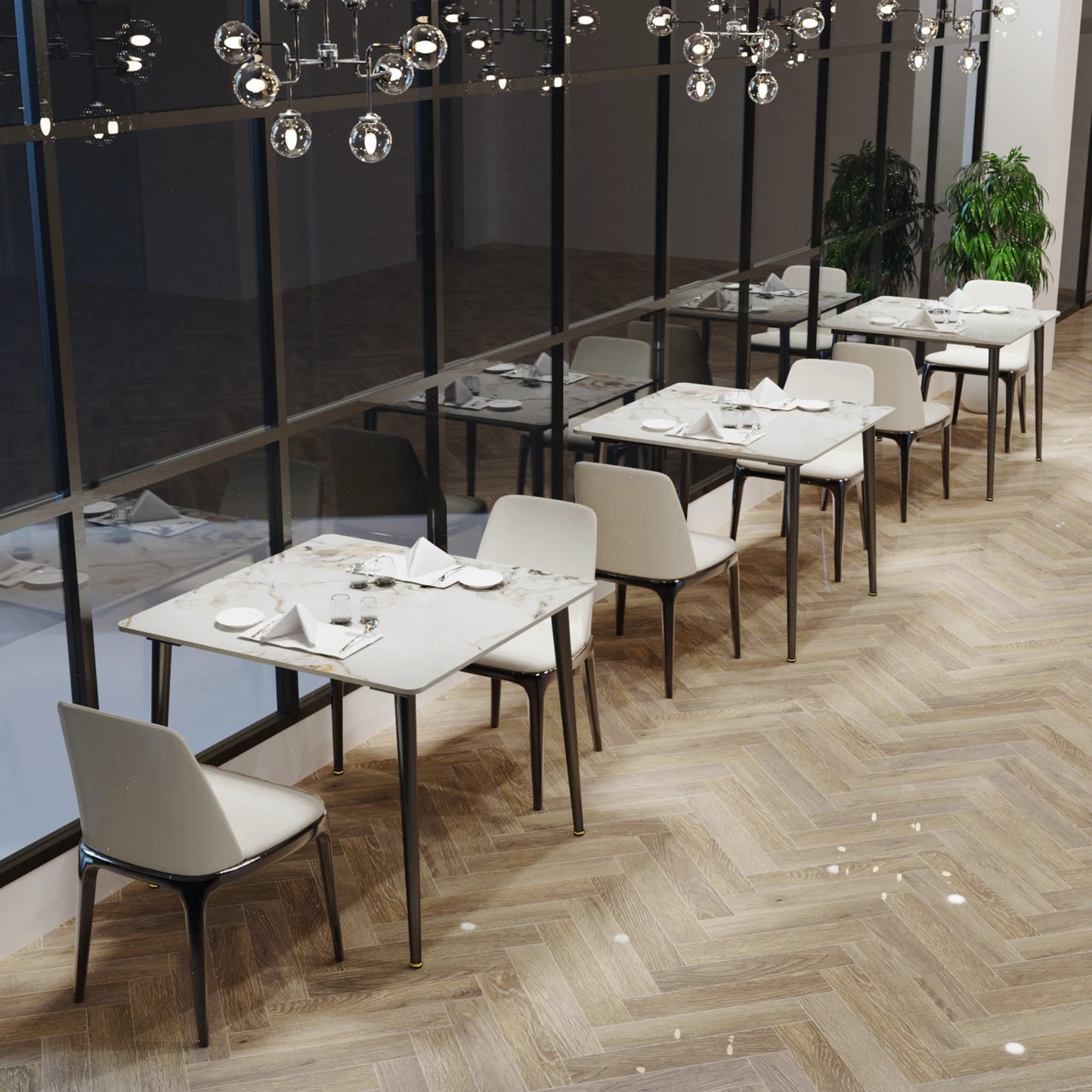 Mid-Century Slate Dining Table with Sintered Stone Top and Metal Legs