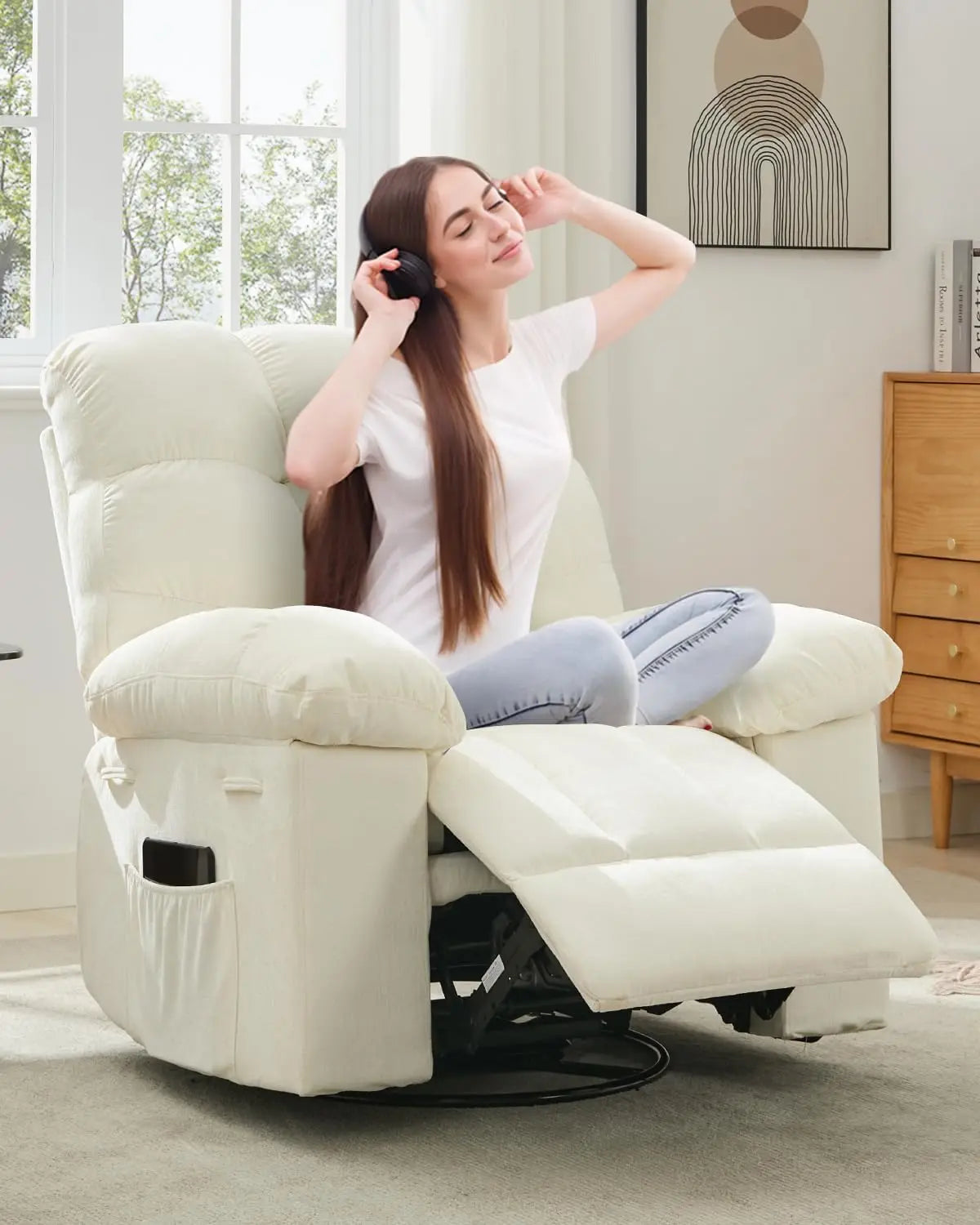 Overstuffed Rocker Manual Recliner Glider Chair