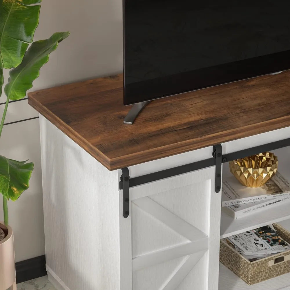 Entertainment Center with Storage Cabinets and Sliding Barn Doors