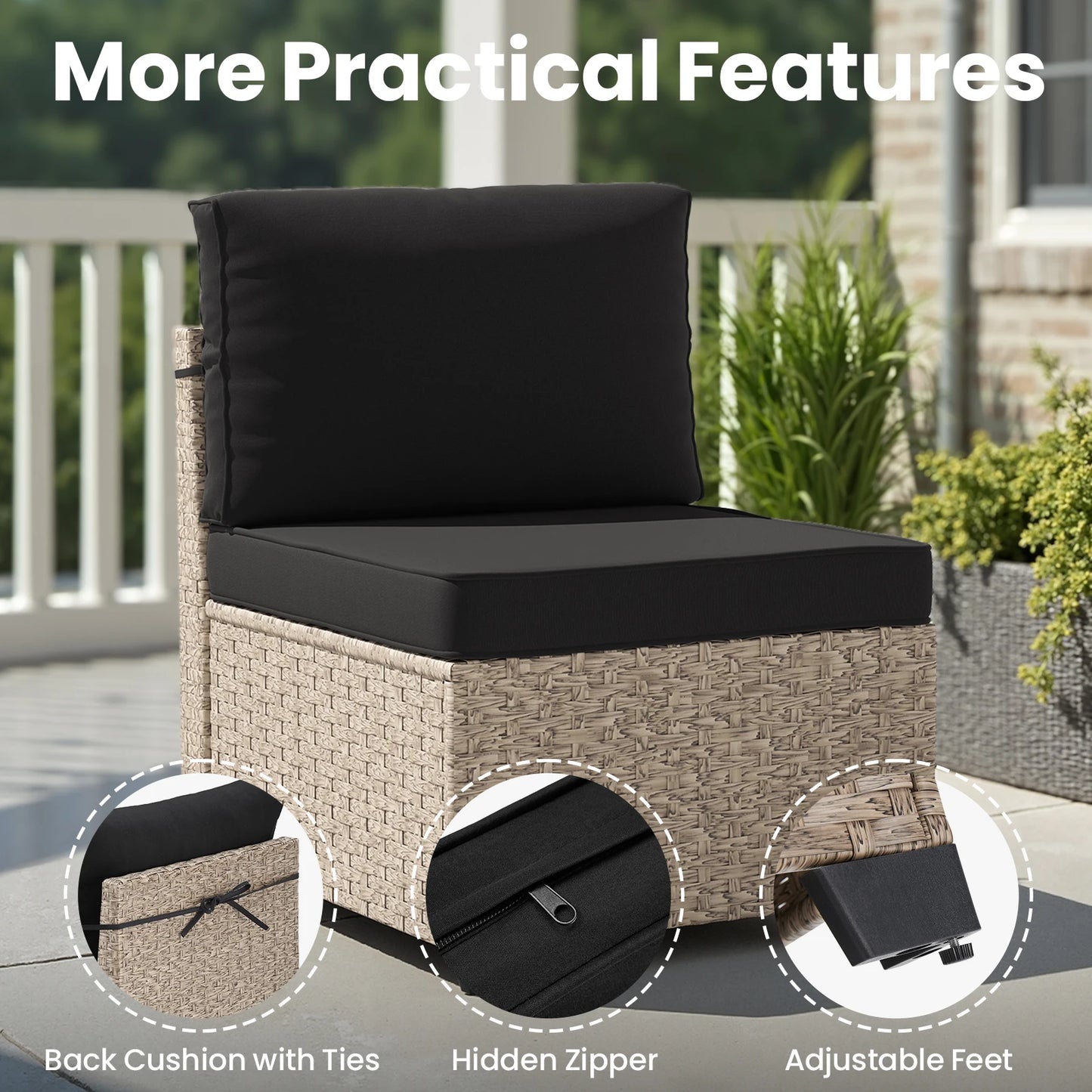 All-Weather Rattan Sectional Sofa with Tempered Glass Table