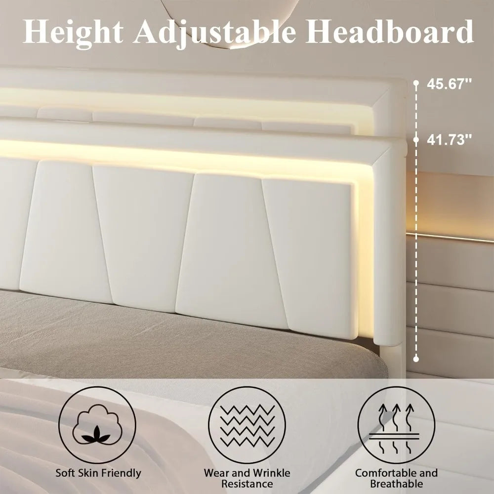 Metal Bed Frame with Adjustable Headboard Built-in Charging