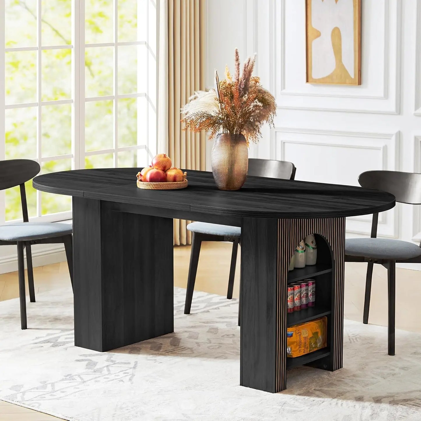 Fluted Base Modern Oval Round Extendable Dining Table