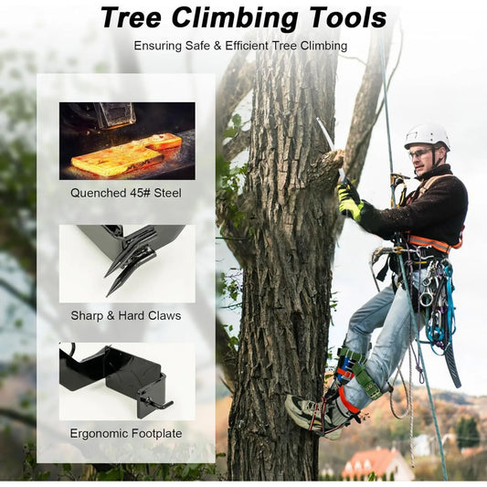 Portable Tree Climbing Adjustable Lanyard Carabiner Safety Belt Straps Spike Set