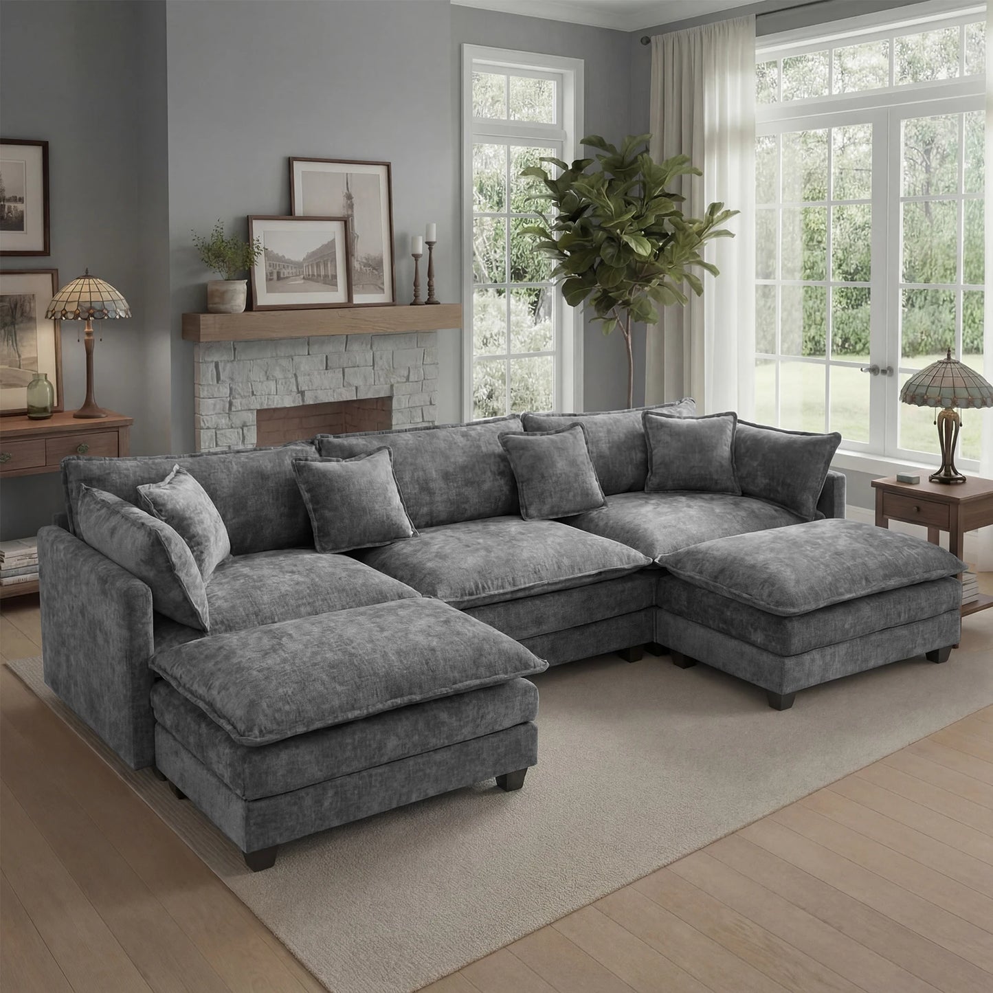 Modular Sectional Sofa with Ottoman, Comfy Cloud Couch with Deep Seat