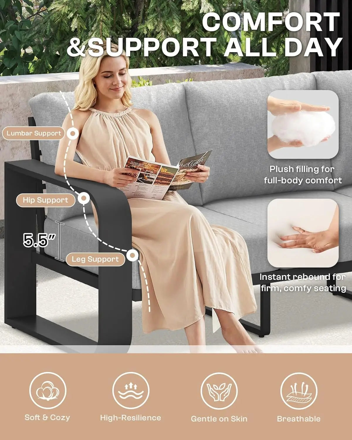 Aluminum Patio Conversation Set with Cushion Sectional Sofa
