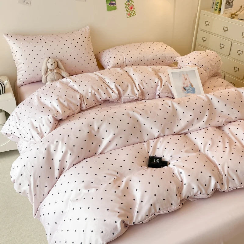 Satin Duvet cover set with Black dot print
