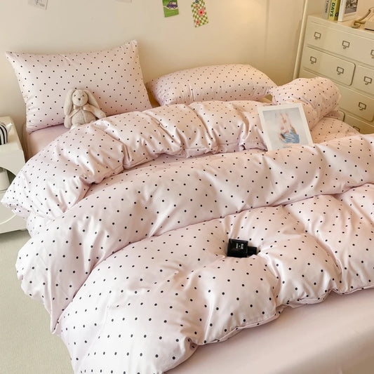 Satin Duvet cover set with Black dot print