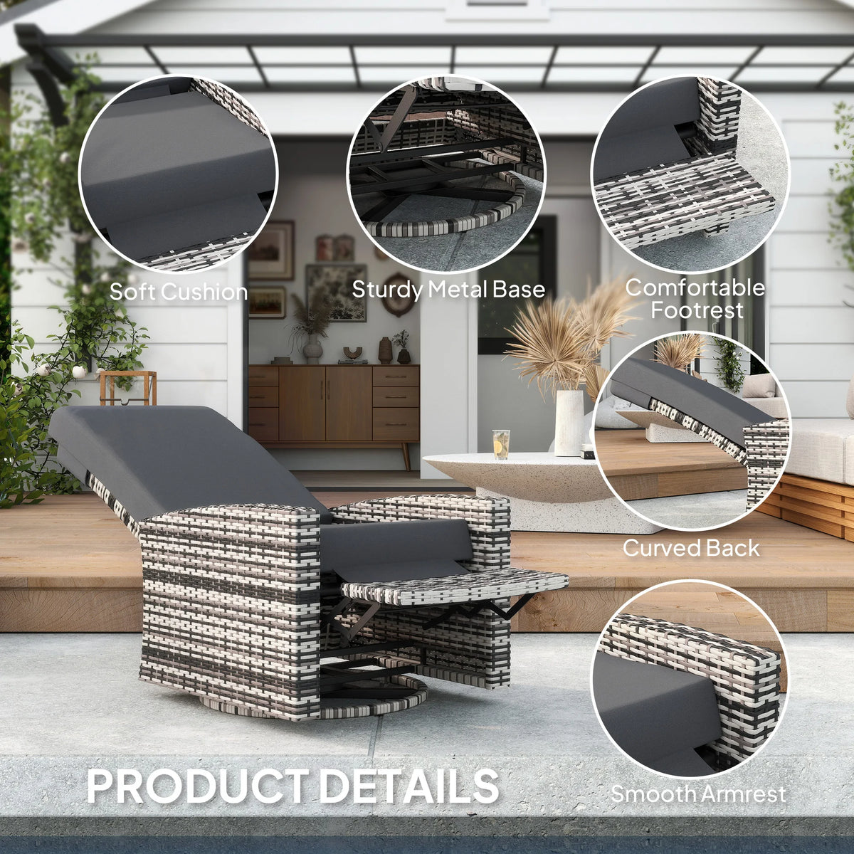 Outdoor Patio Cushioned Recliner