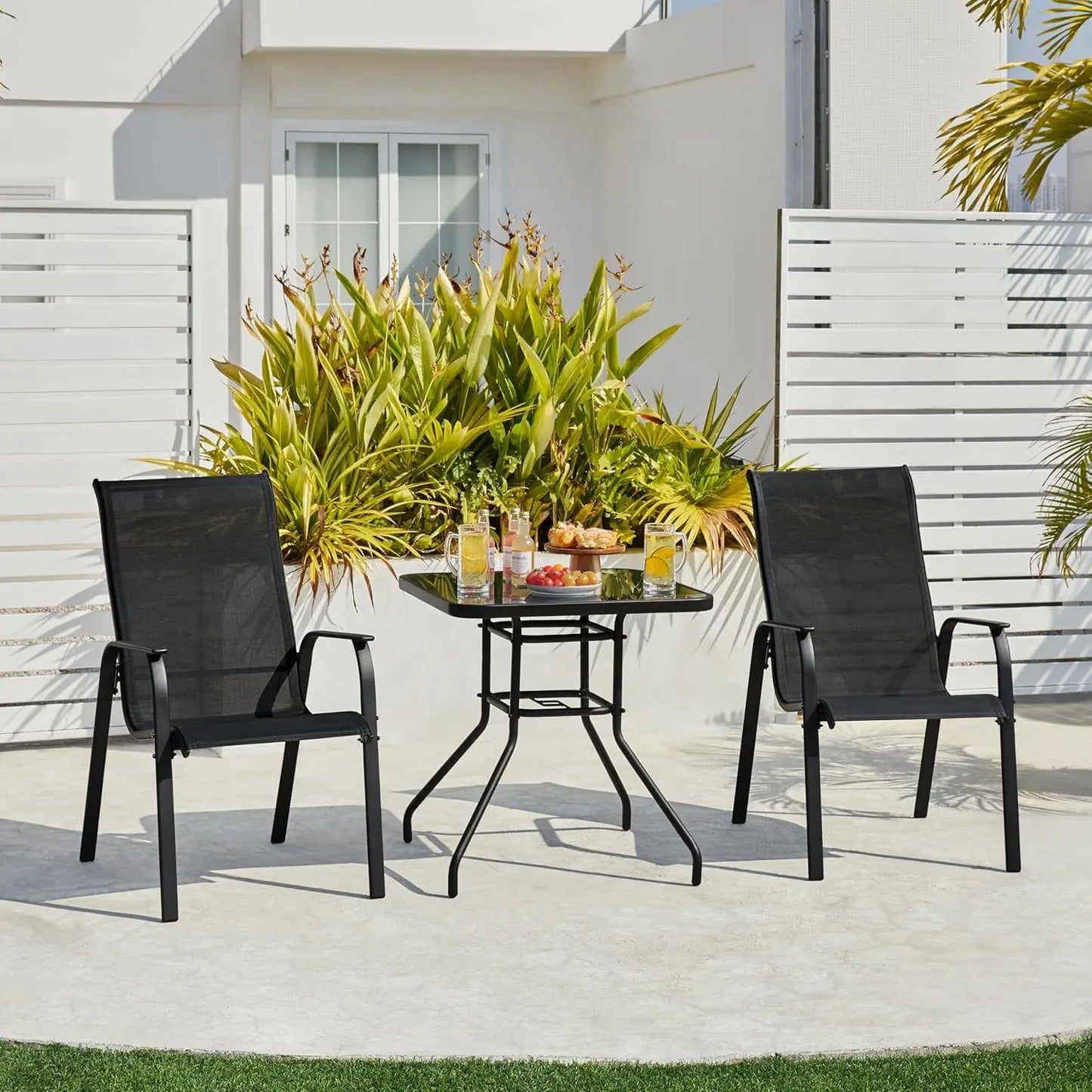 Stackable All-Weather Patio Chairs with Backrest & Armrests
