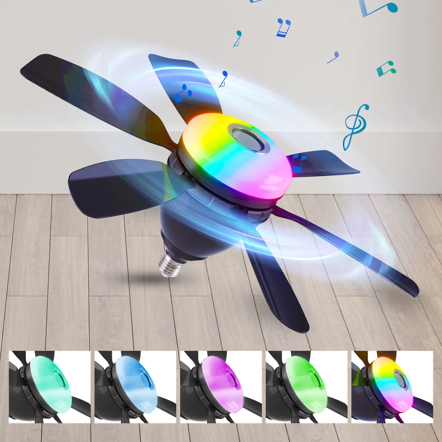 Socket Ceiling Fan RGB Light Bluetooth Speaker with Remote