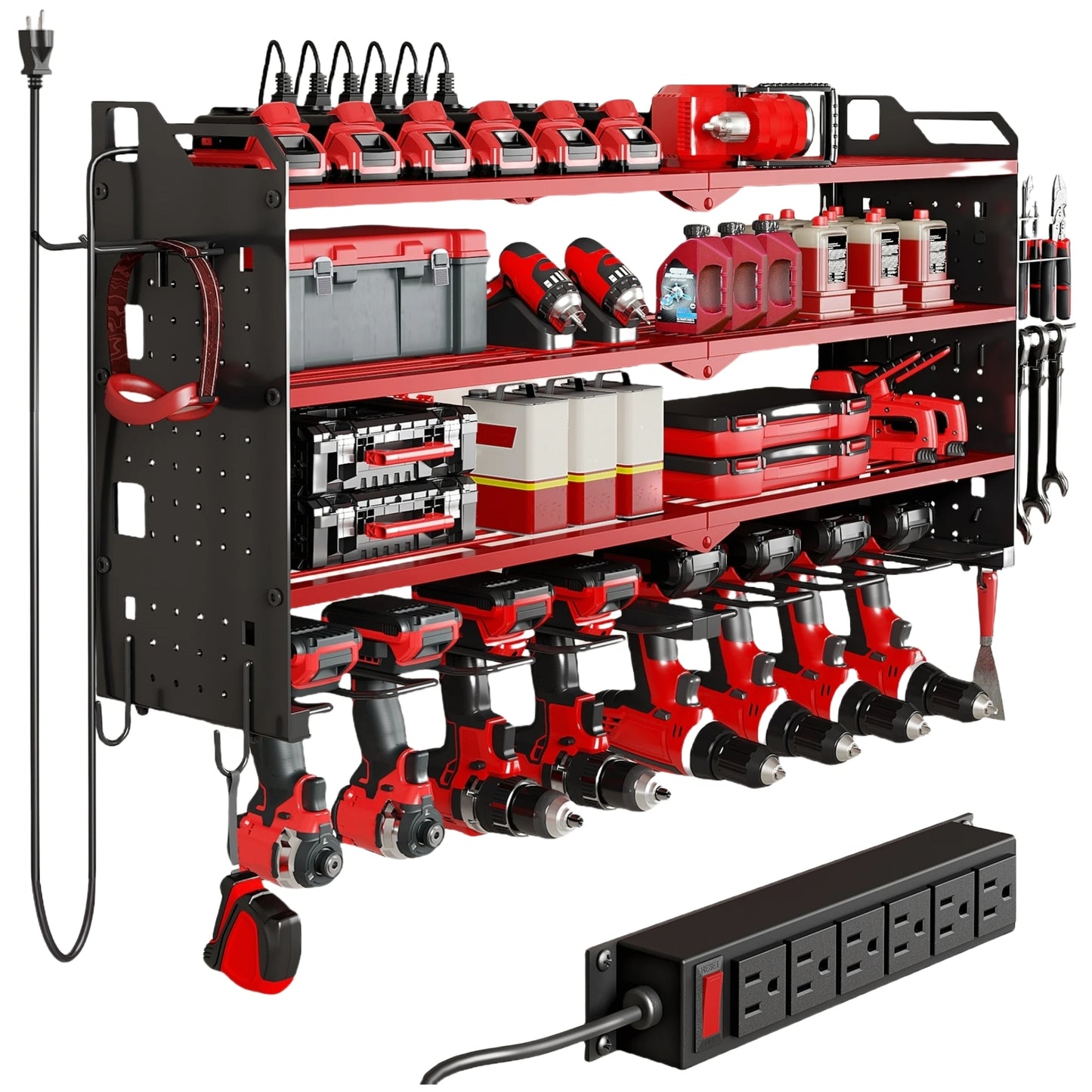 Heavy Duty Tool Organizer Wall Mount with Charging Station