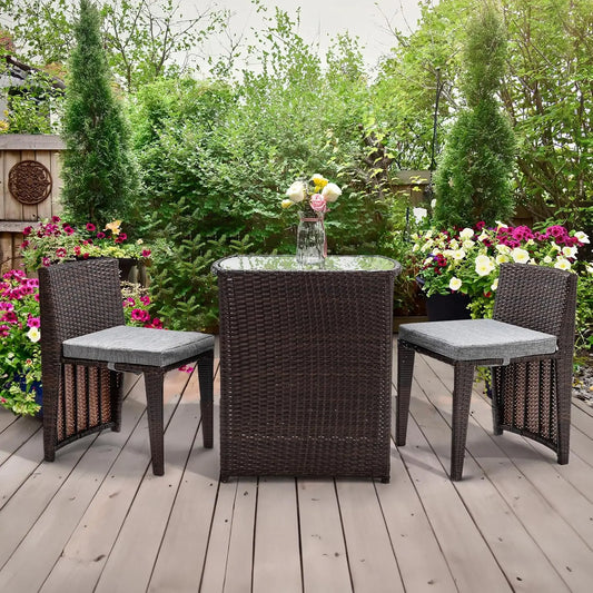 Outdoor Patio Bistro Set with Glass Top Table