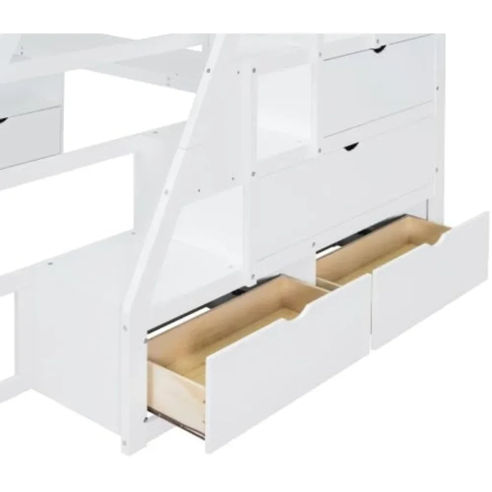 Twin Size Loft Bed with Desk And Storage underneath