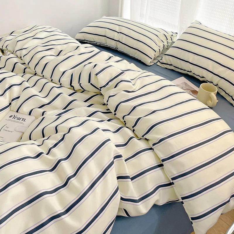 Simple Striped Duvet Cover and Four Piece Bed Sheet Set