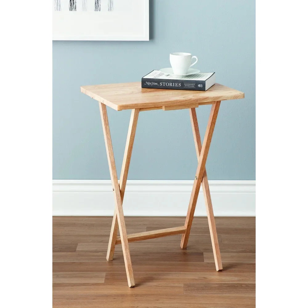 Portable Lightweight Solid Rubberwood Folding TV Tray Table