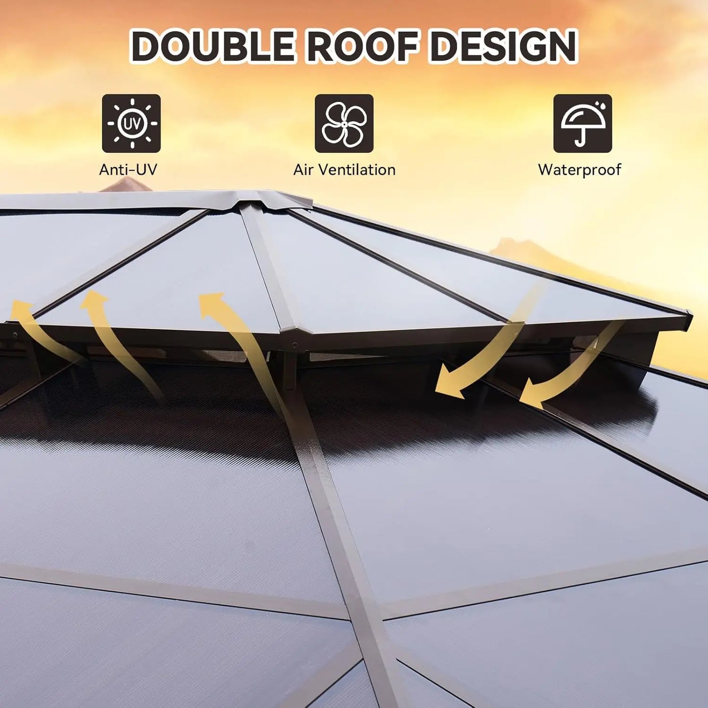 Hardtop Metal Double Polycarbonate Roof Gazebo