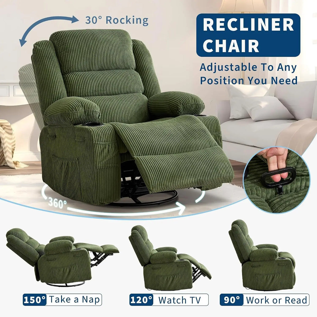 Manual Reclining Chair with Adjustable Headrest