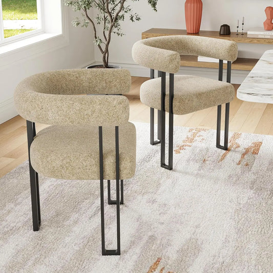 Bouclé Fabric Accent Upholstered Dining Arm Chairs
