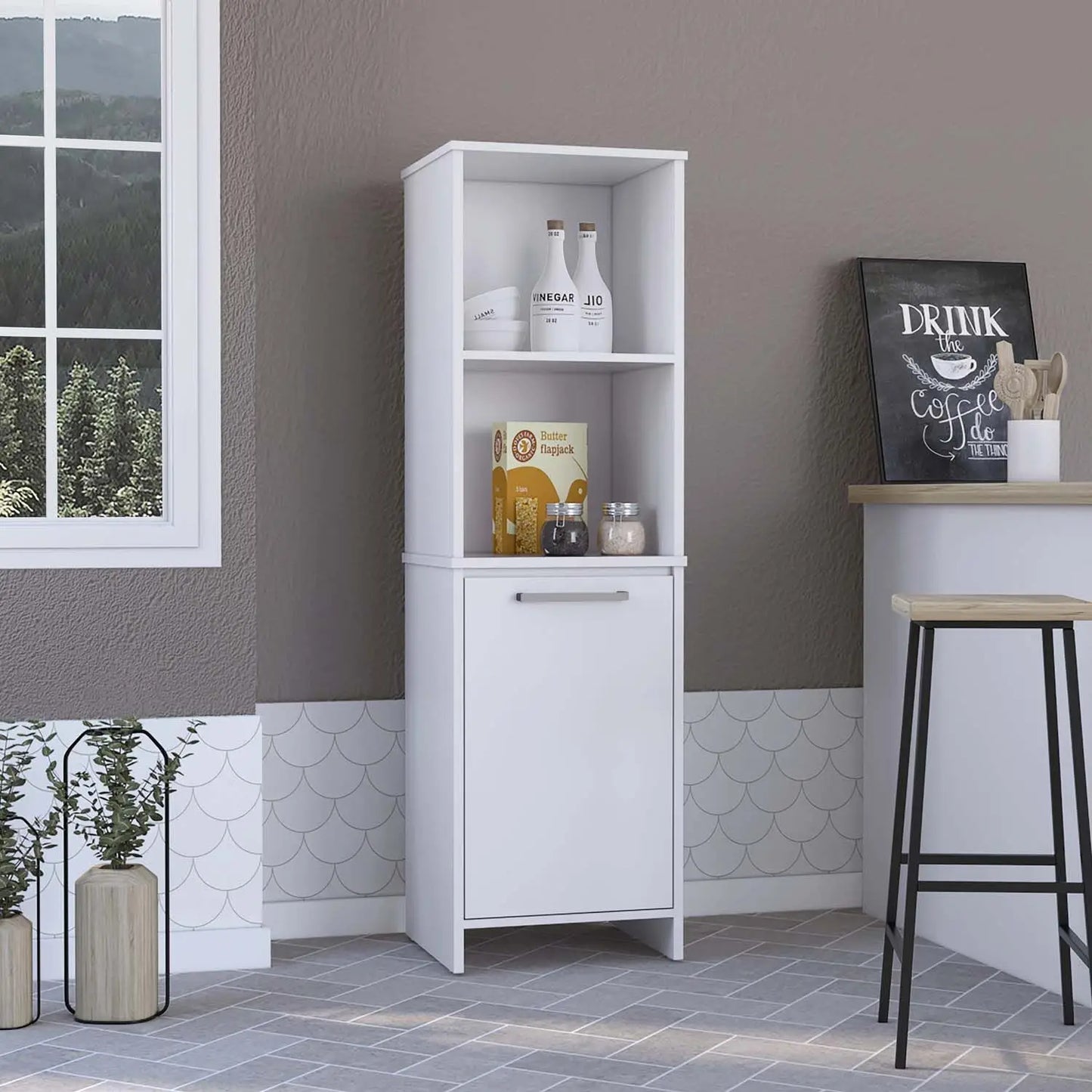 Single Door Kitchen Cabinet with Four Shelves