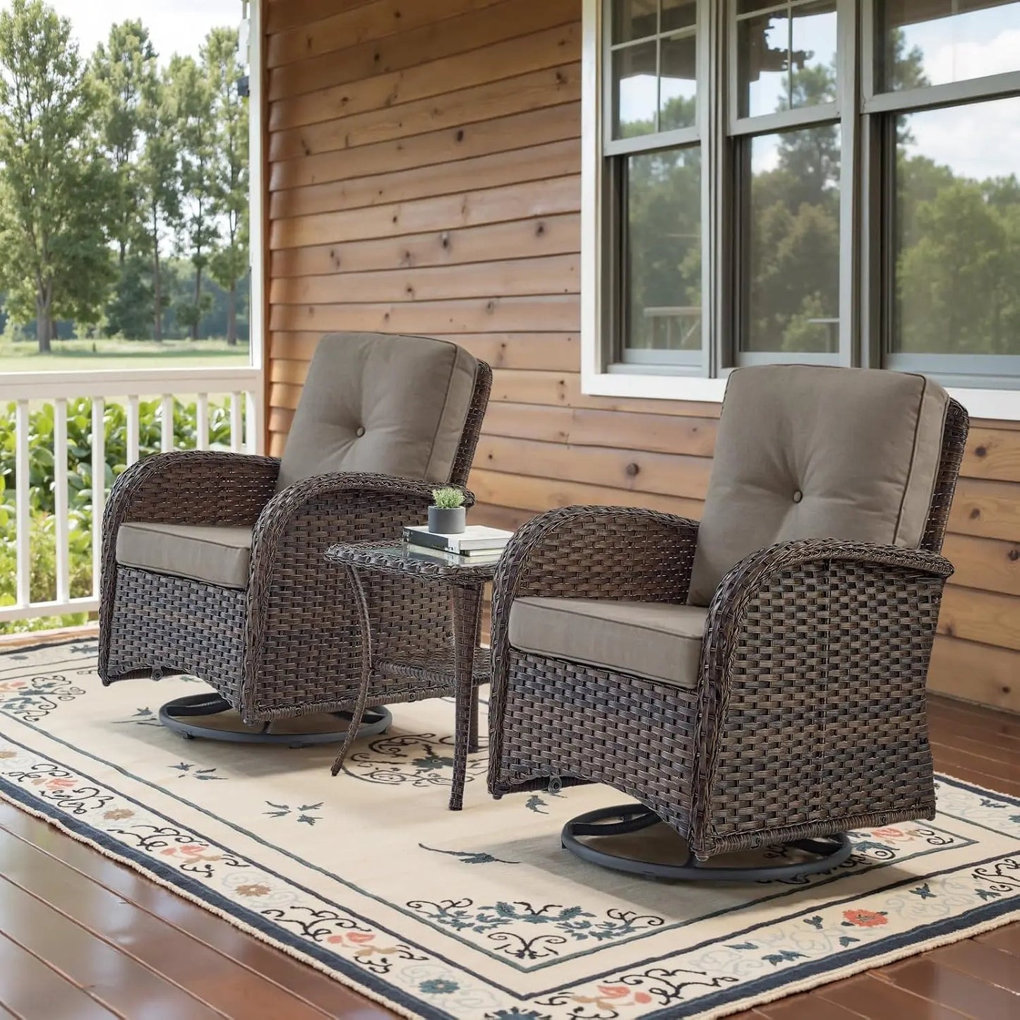 Outdoor Swivel Rocker Glider Chairs with Side Table