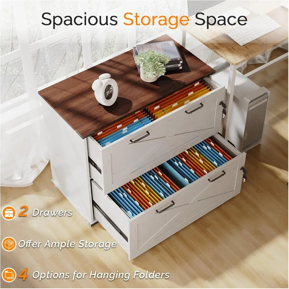 Office Filing Organizer with 2 Drawer File Cabinet and Lock