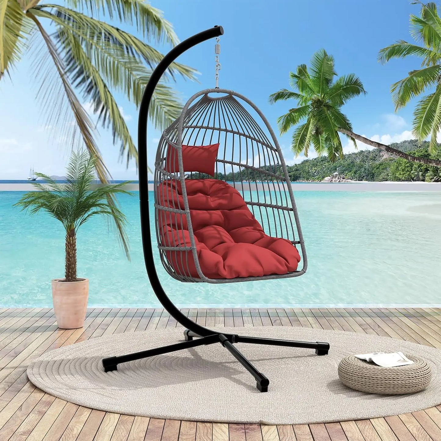 Outdoor Patio Wicker Swing Egg with Stand
