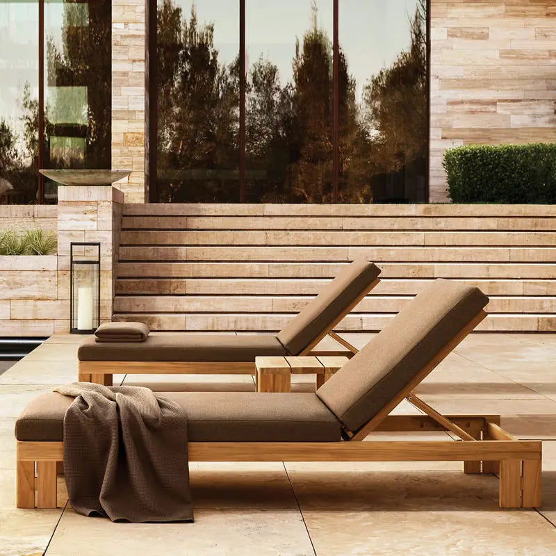 Outdoor Villa Terrace Teak Frame Sunbed