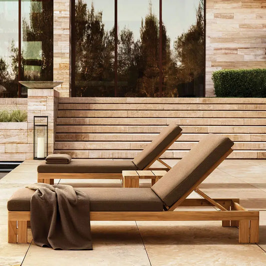 Outdoor Villa Terrace Teak Frame Sunbed