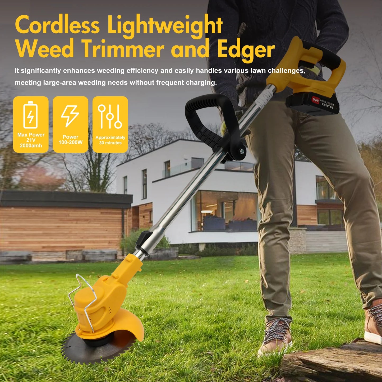 Cordless Grass Trimmer Electric Lightweight with Lithium-ion Batteries