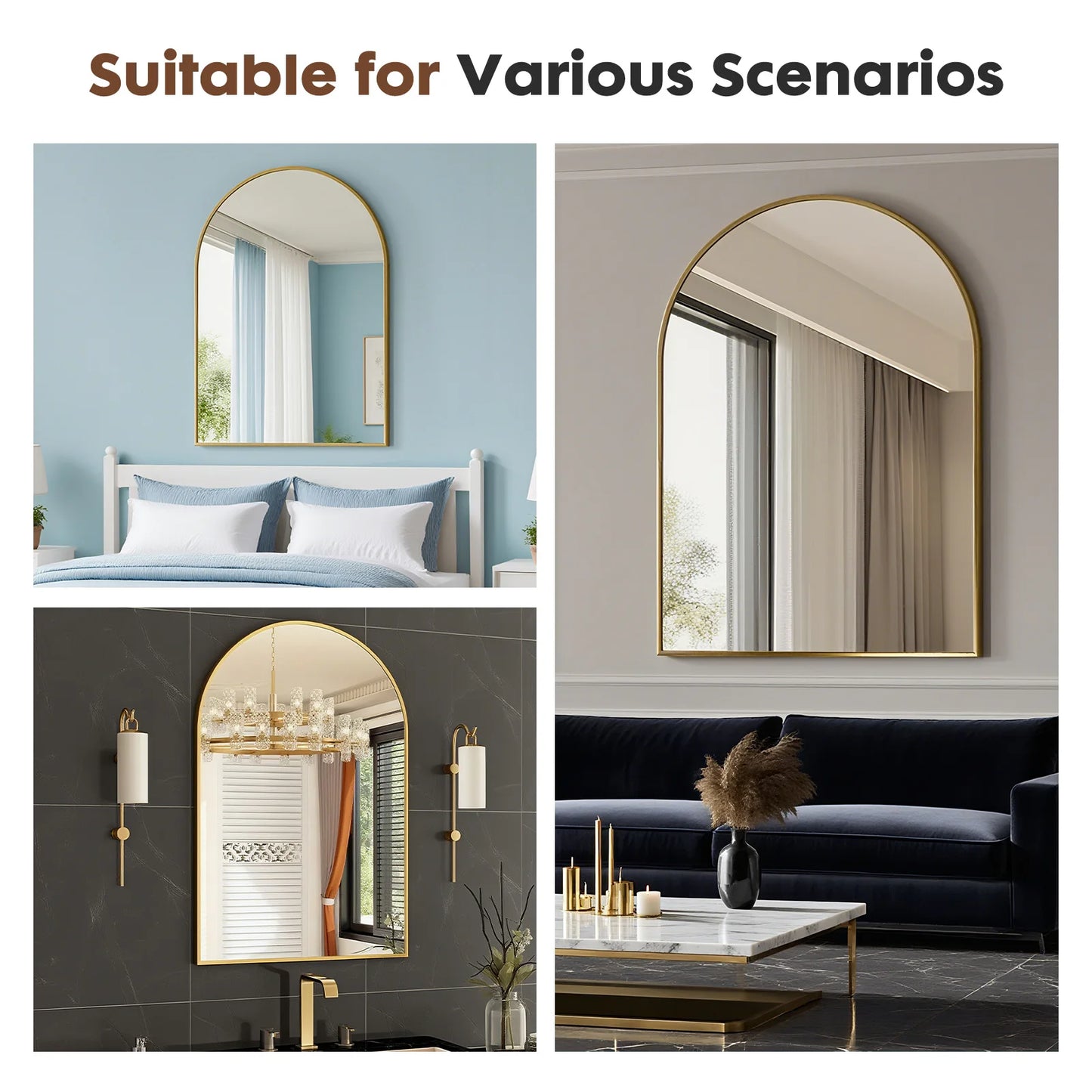 Arched Metal Framed Bathroom Mirrors - Wall  Hanging