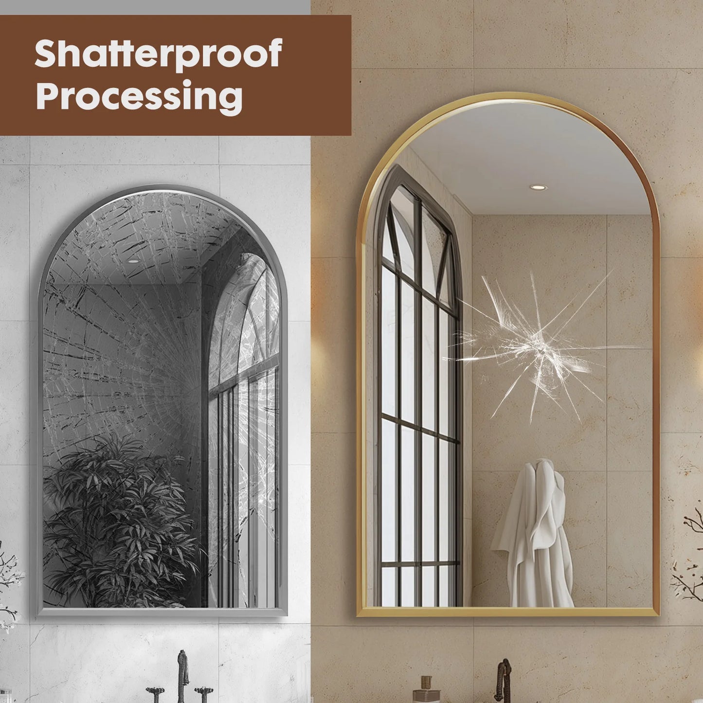 Arched Metal Framed Bathroom Mirrors - Wall  Hanging