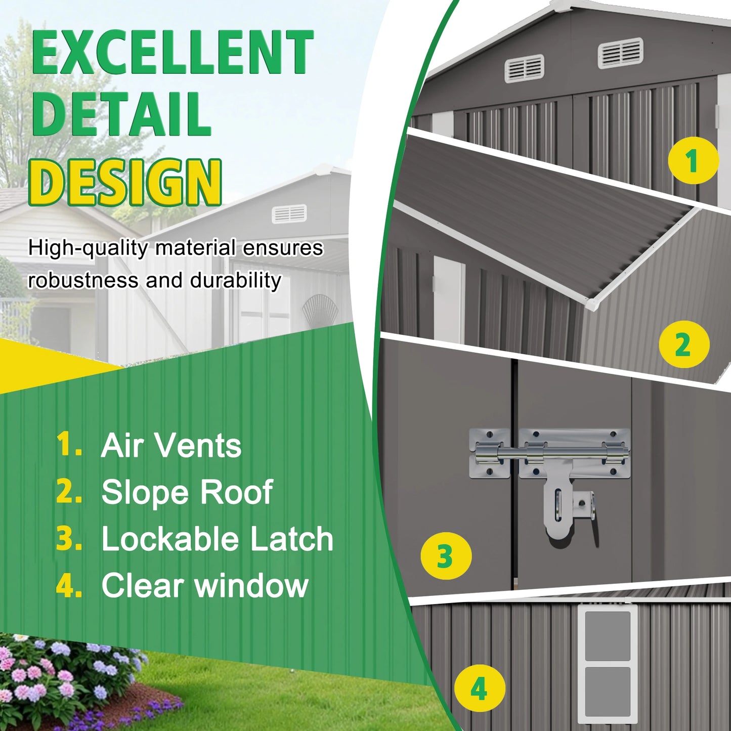 Outdoor Storage Shed - Metal Garden Shed with Double Door