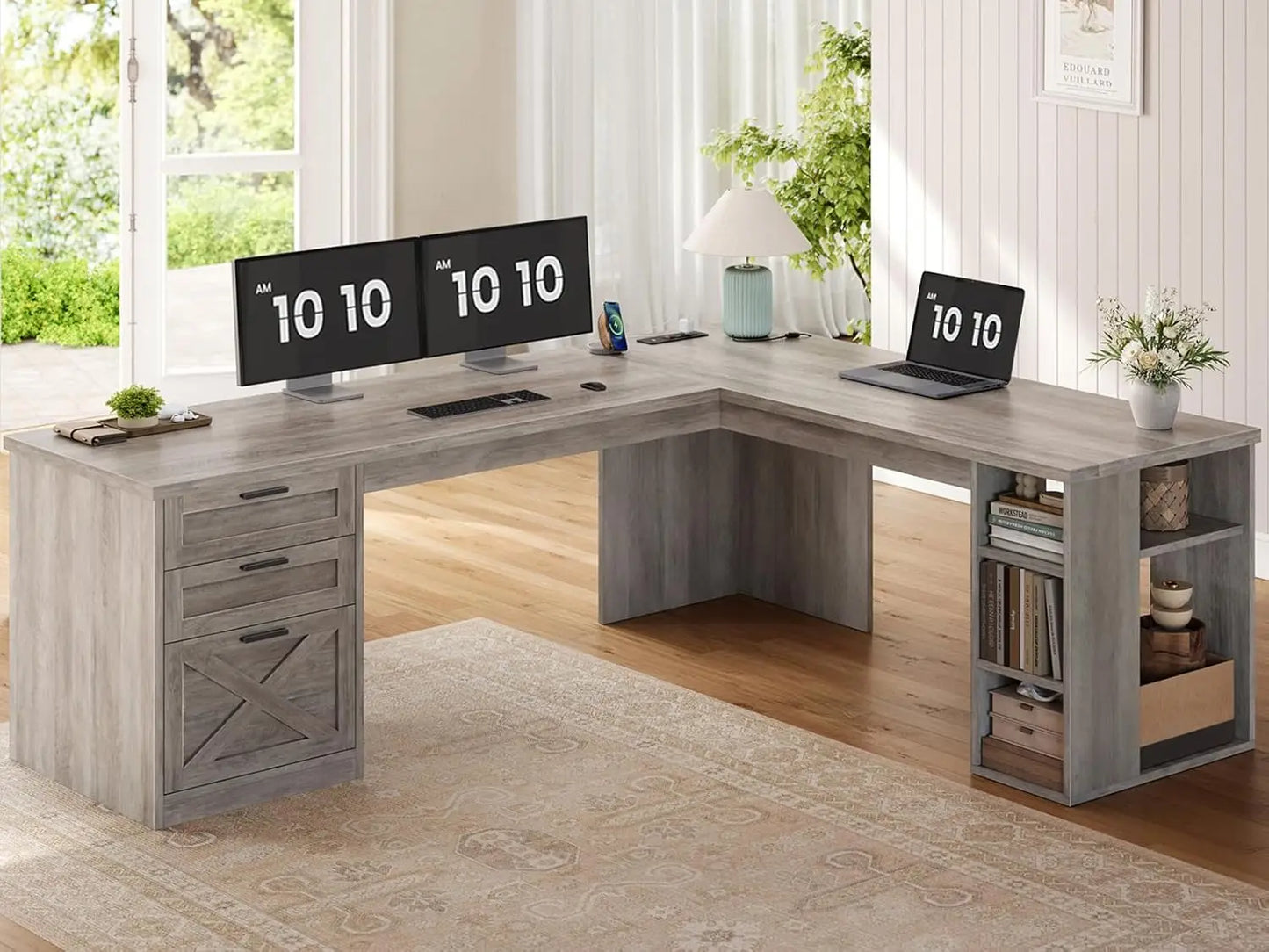 L Shaped Executive Desk with Storage Shelves