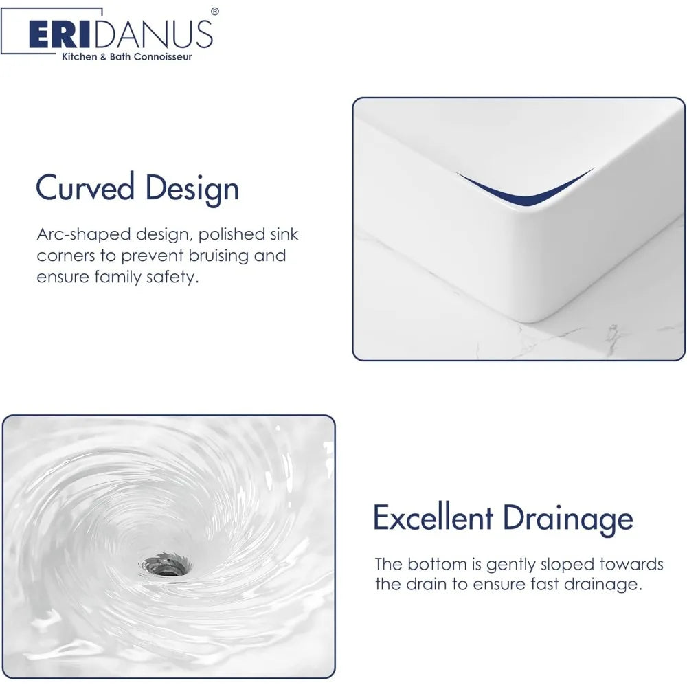 Bathroom Vessel Ceramic Rectangular Sink Above Counter Wall