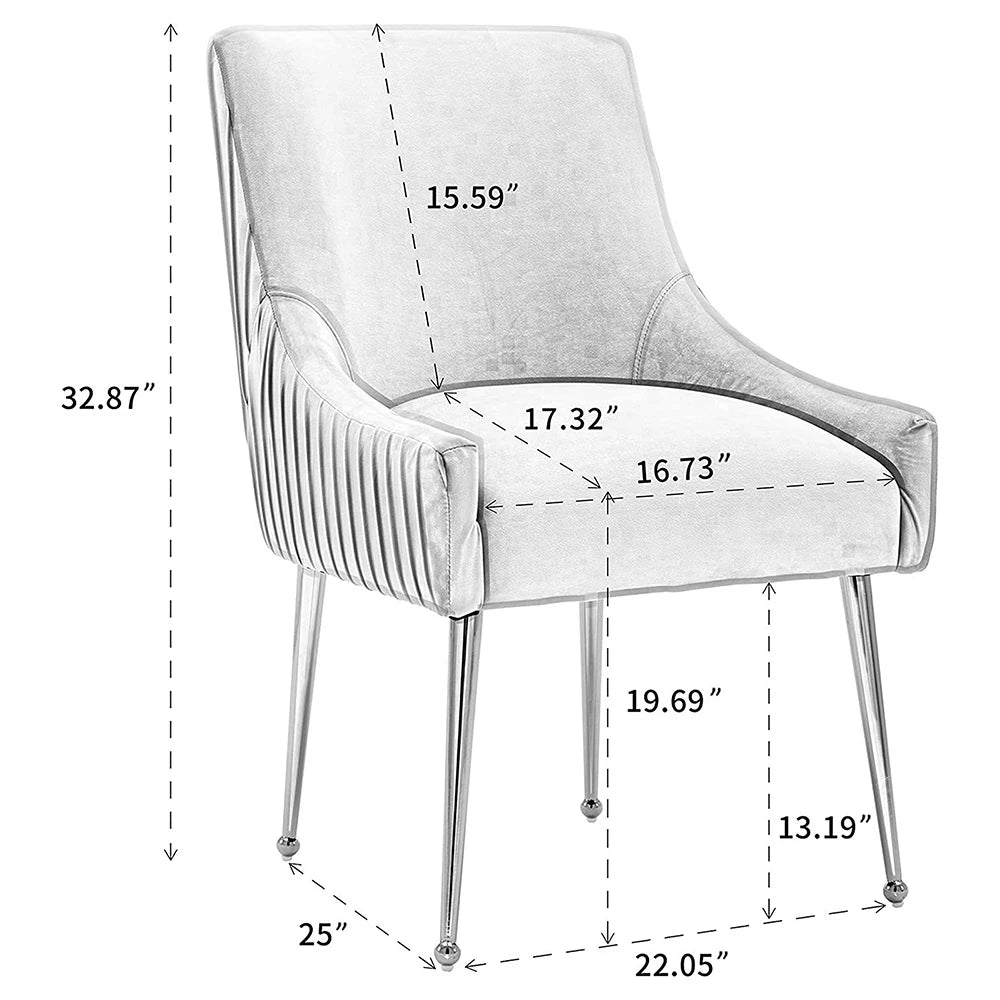 Modern Glam Vanity Buckle Pleated Velvet Dining Chair