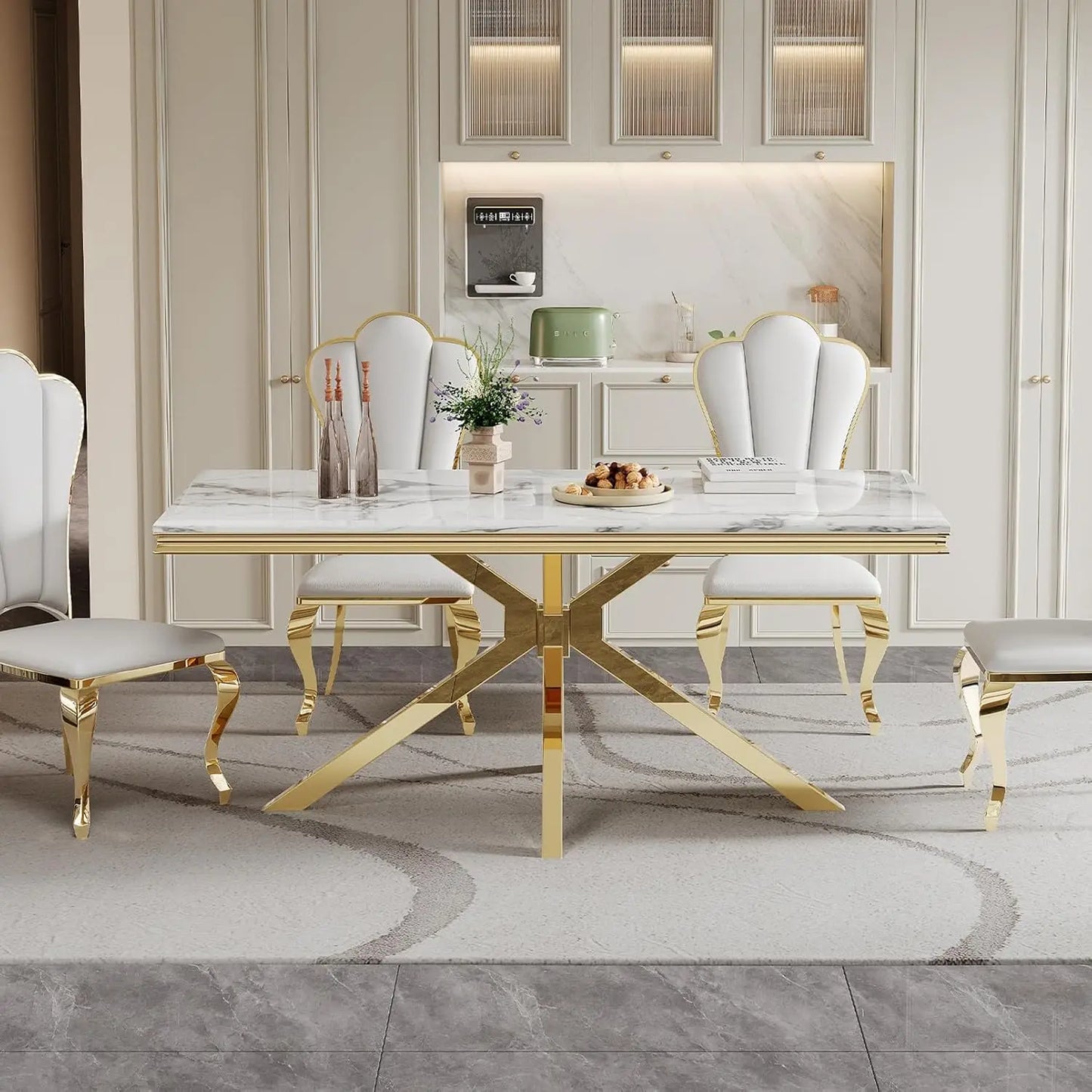 Modern Faux Marble Rectangular or Round Dining Table
