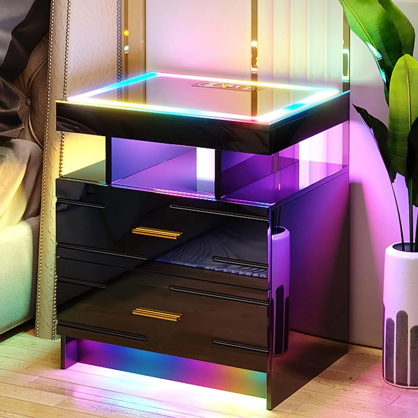 LED Nightstand Set With Charging Station