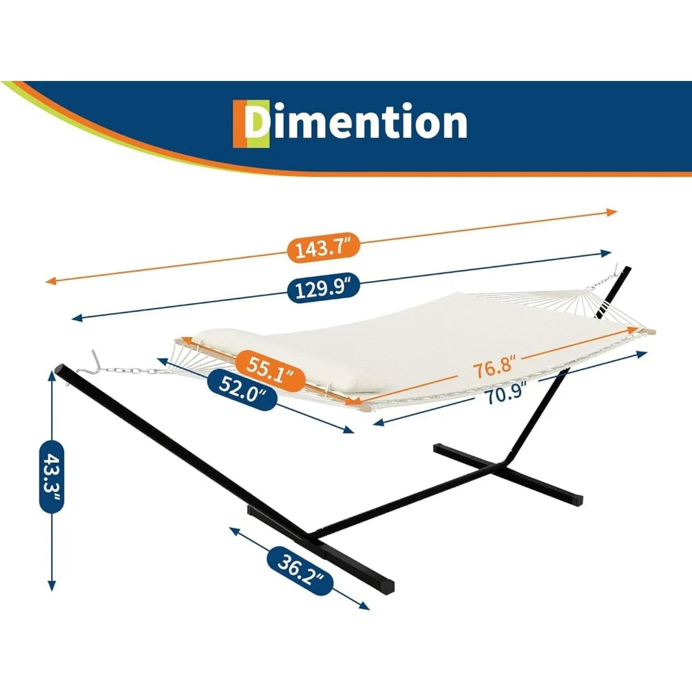 Hammock with Stand with Reversible Quilted Pad & Hardwood Spreader Bars
