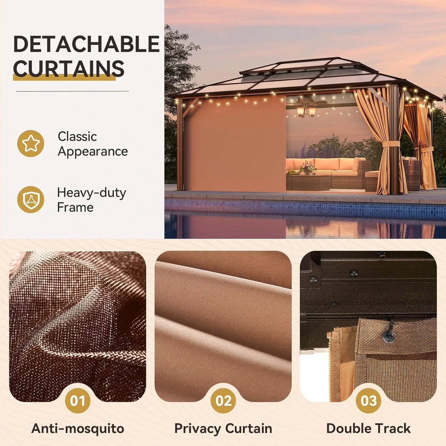 Hardtop Metal Double Polycarbonate Roof Gazebo