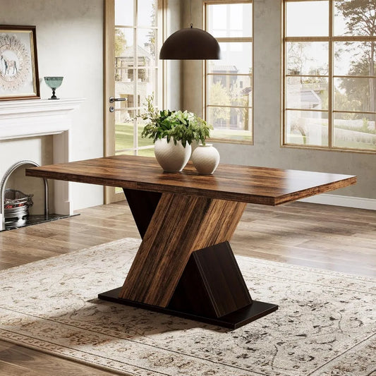 Rustic Brown Wooden Rectangle Dining Room Table