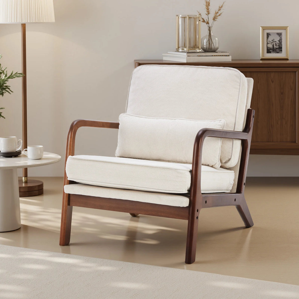 Mid Century Modern Solid Wooden Frame Accent Chair