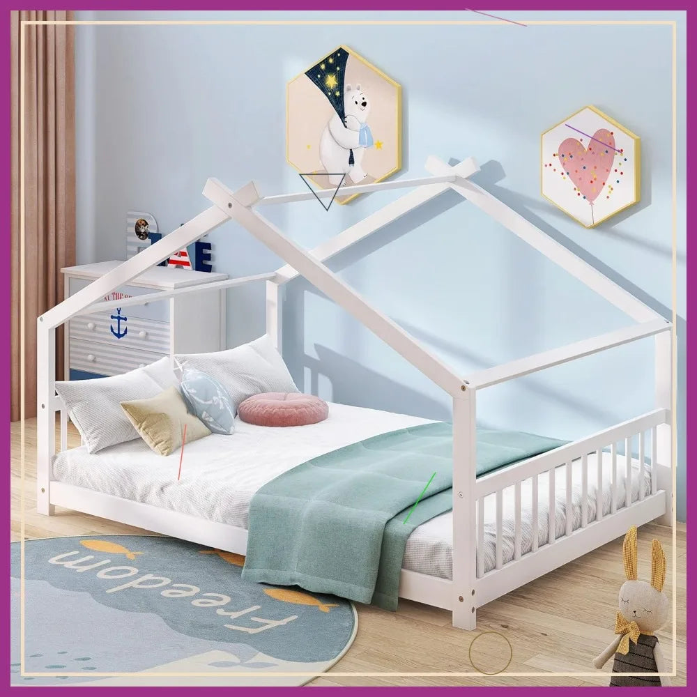 White Montessori Floor Bed with Headboard & Foot Board