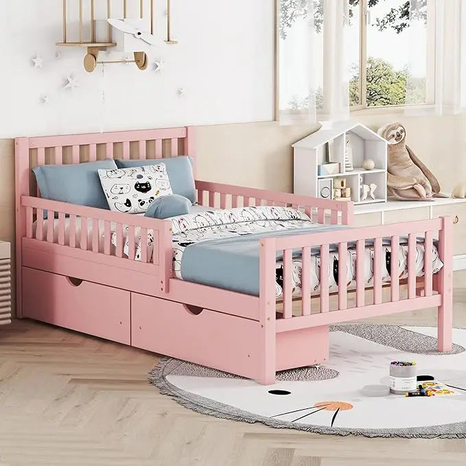 Twin Bed with Guardrails and Low Platform