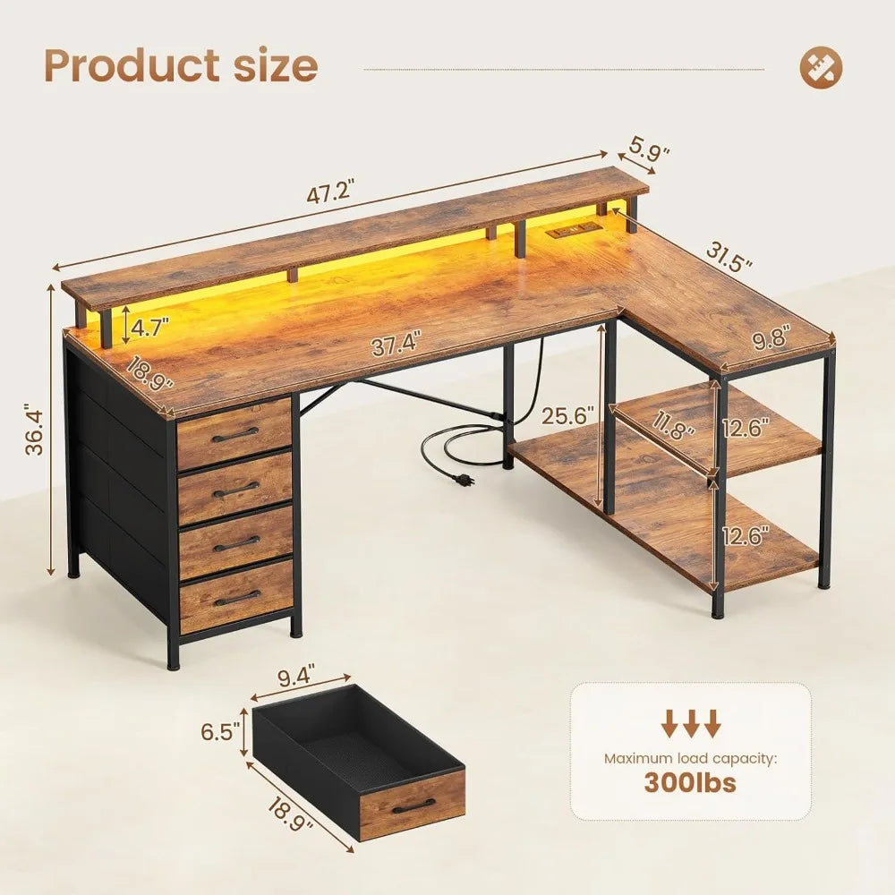 L Shaped Desk with Storage Shelves