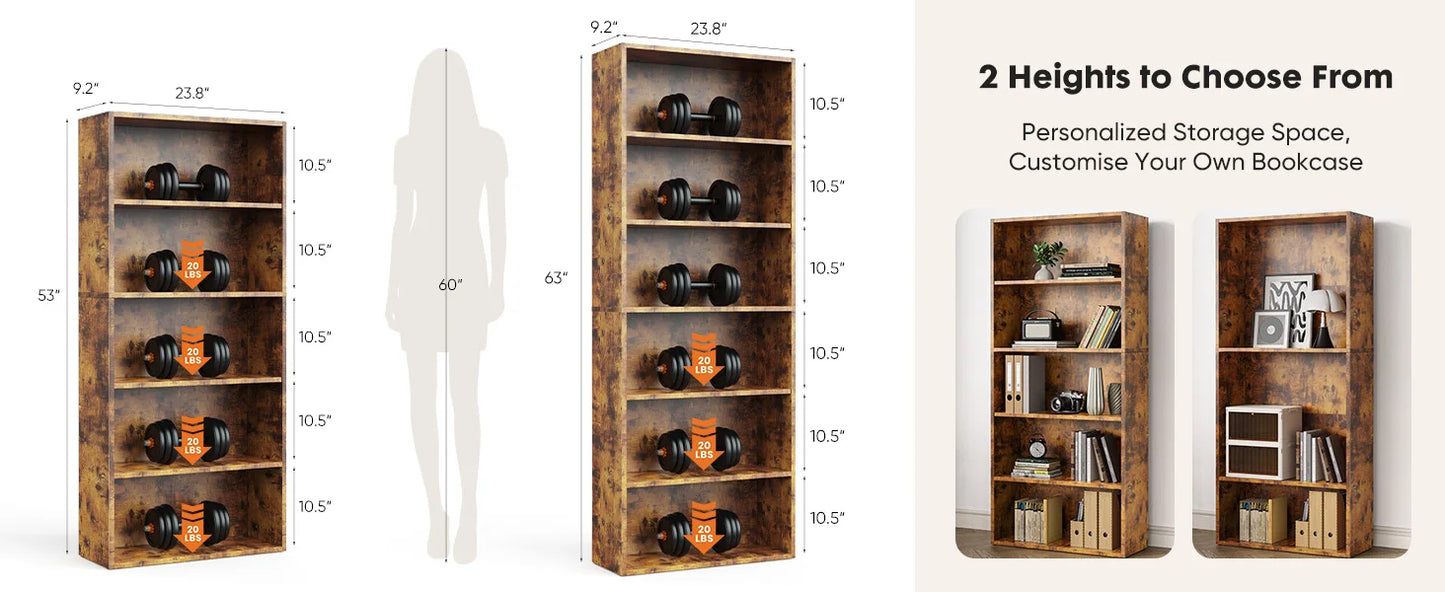 Wooden Tall Floor Standing Open Bookshelf